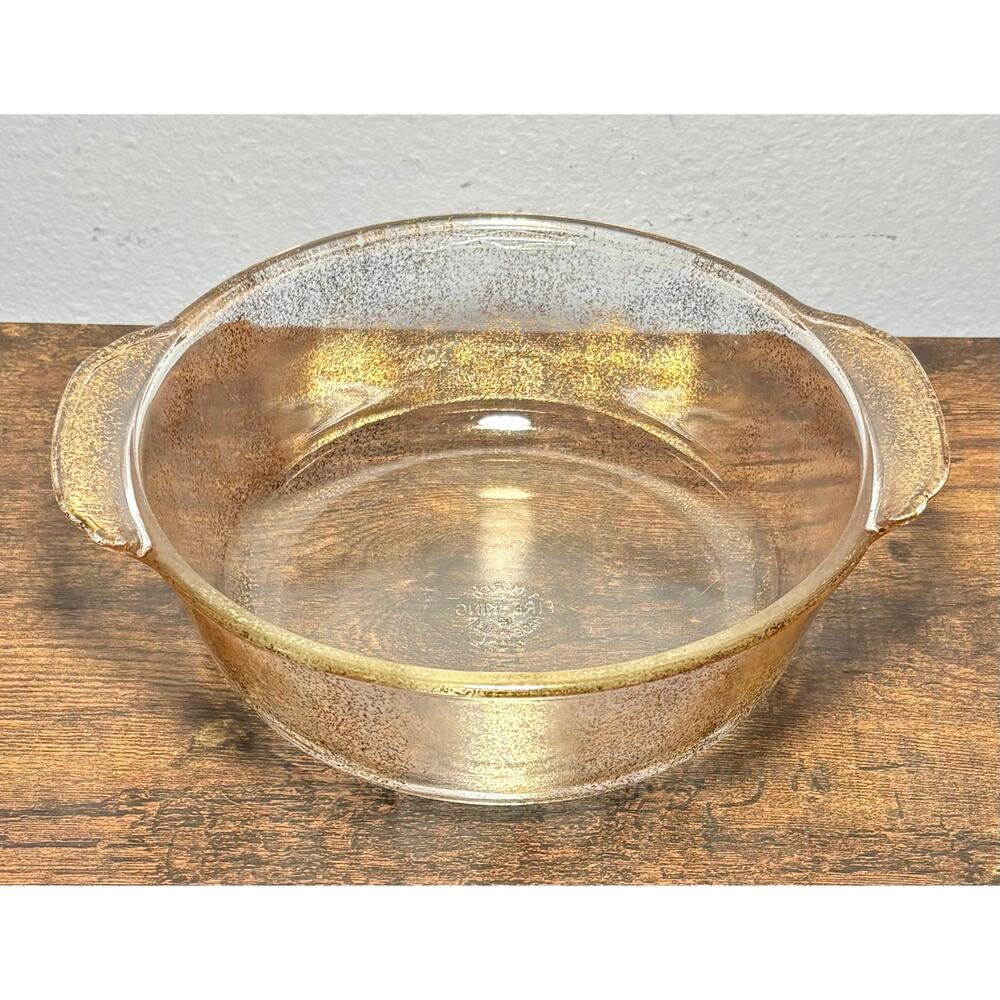 Vintage Fire King Clear Gold Speckled 2Qt Casserole Dish Made in USA